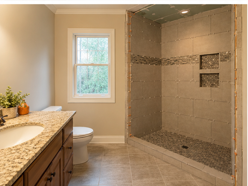Custom Tile Showers and Bathroom Remodeling in Franklin, TN — Tile install in progress