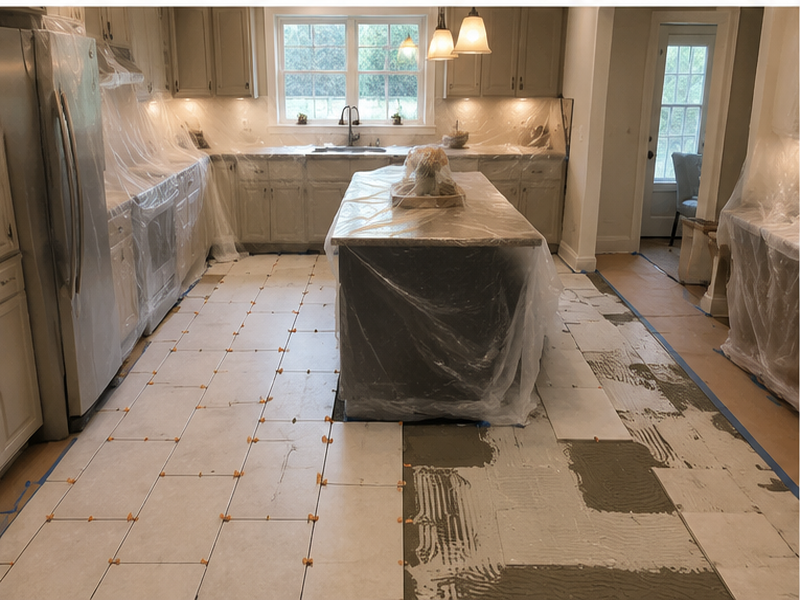 Kitchen Tile Contractor in Franklin, TN — Tile install in progress