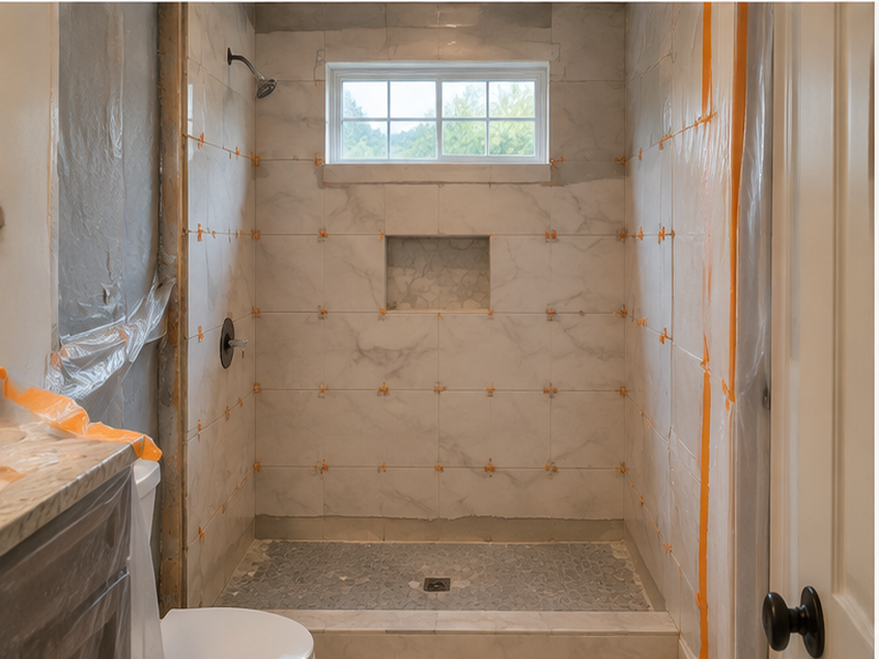 Custom Bathroom Remodeling in Franklin, TN — Tile install in progress