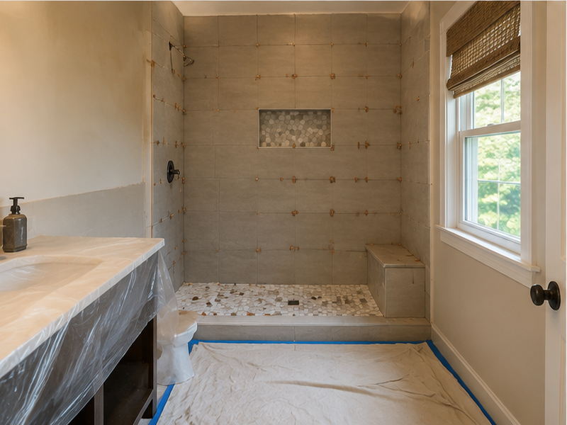 Custom Bathroom Remodeling in Franklin, TN — Tile install in progress