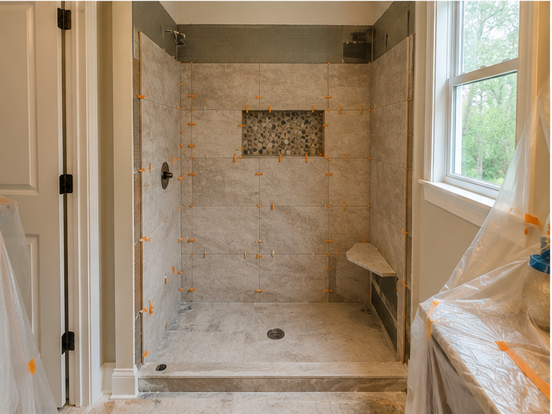 Bathroom Remodel — Tile install in progress