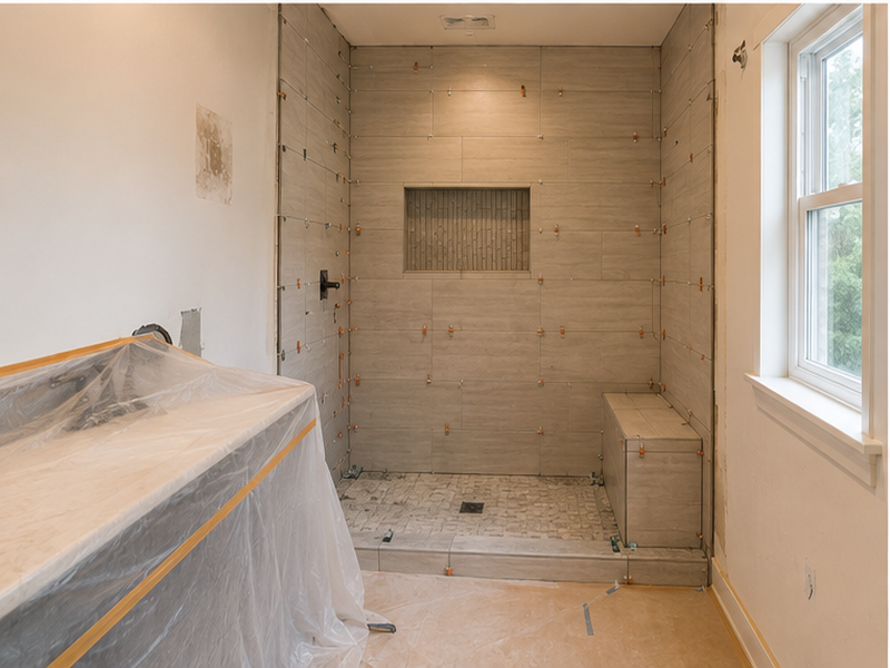 Bathroom Remodel — Tile install in progress