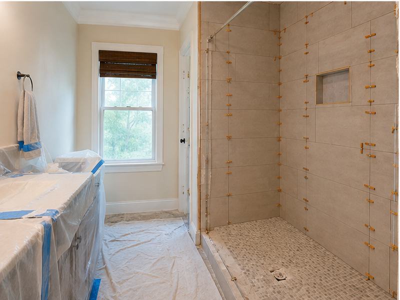 Bathroom Tile Installation in Franklin, TN — Tile install in progress