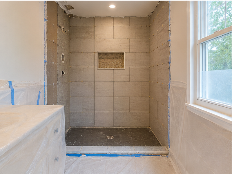 Custom Bathroom Remodeling in Franklin, TN — Tile install in progress