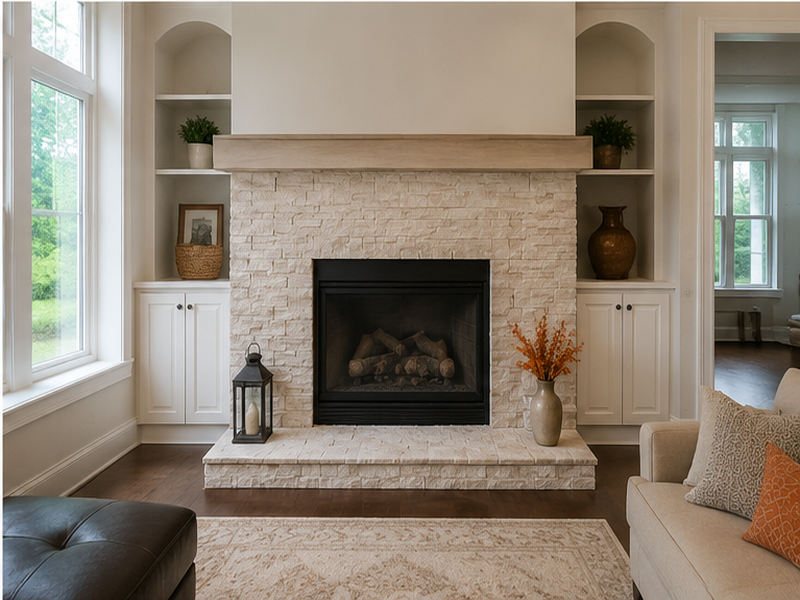 Custom Fireplace Tile Installation in Franklin — Finished result