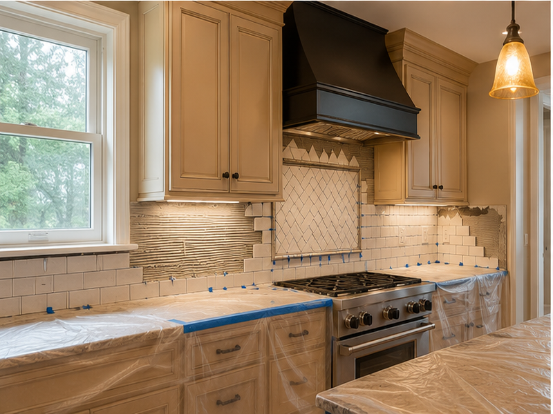 Kitchen and Bath Tile Installation in Franklin — Tile install in progress