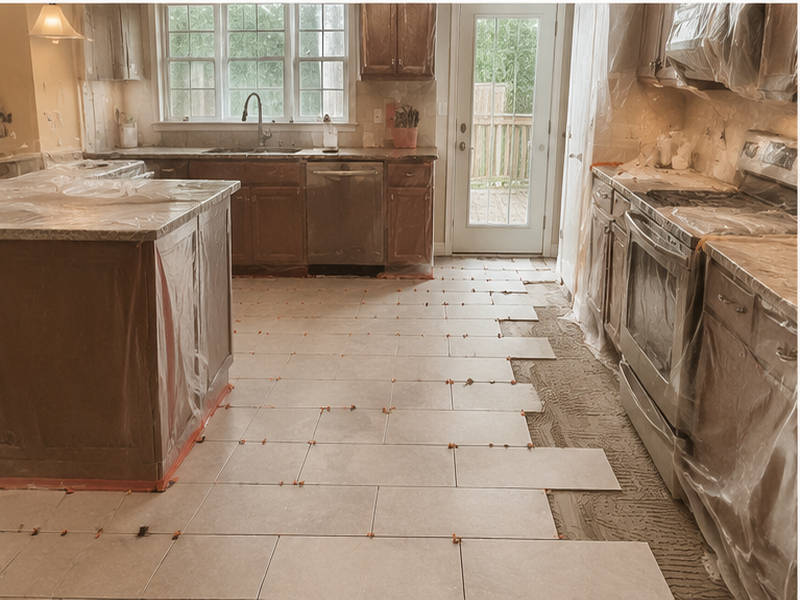 Kitchen and Bath Tile Installation in Franklin — Tile install in progress