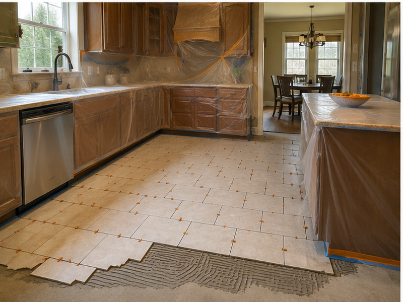 Kitchen Tile Installer in Franklin, TN — Tile install in progress