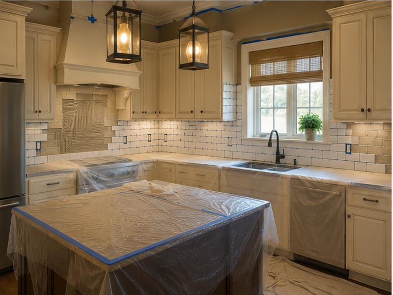 Kitchen Tile Installer in Franklin, TN — Tile install in progress
