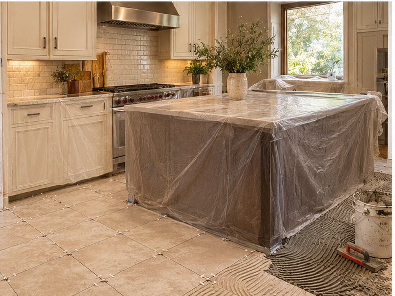 Kitchen Tile Services in Franklin, TN — Tile install in progress
