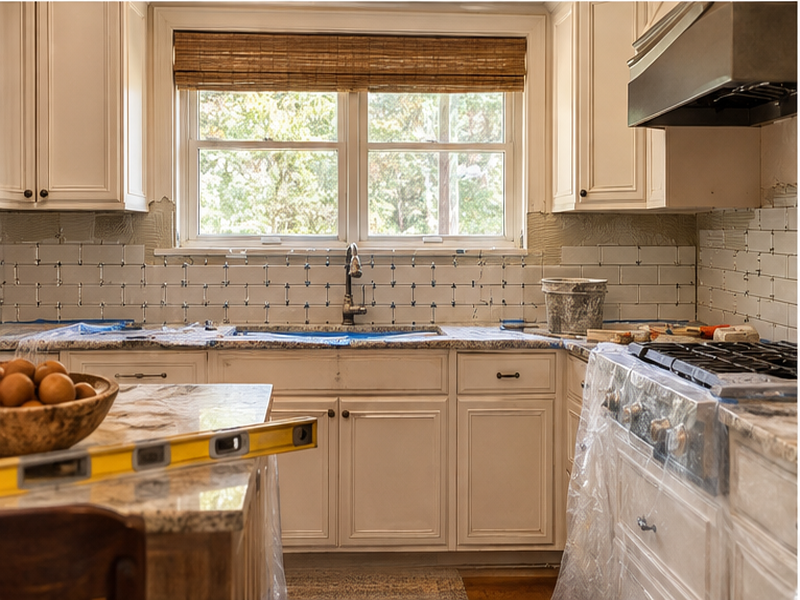 Kitchen Tile Services in Franklin, TN — Tile install in progress