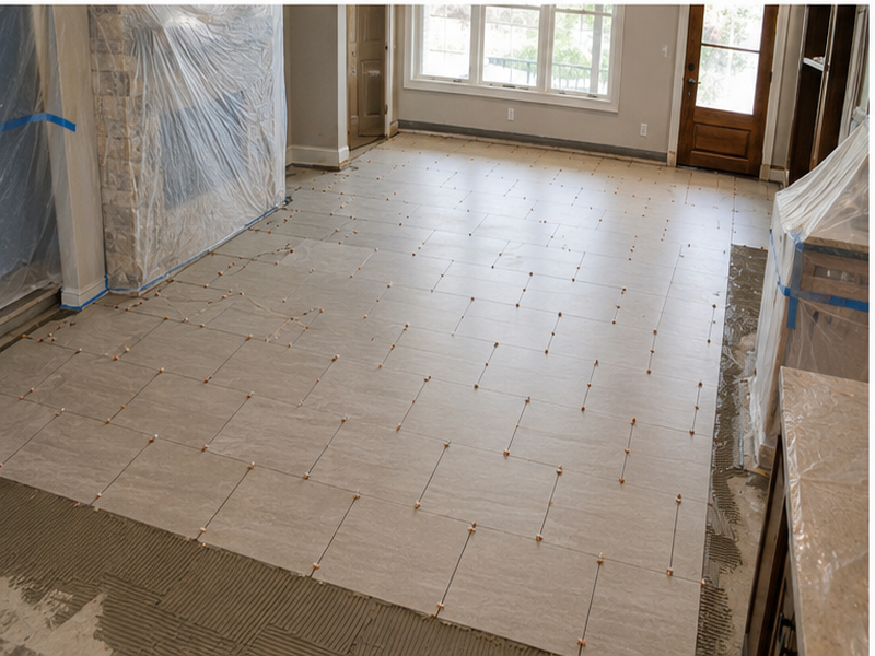Professional Tile Floor Installation in Franklin, TN — Tile install in progress