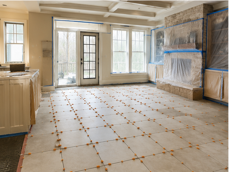 Professional Tile Floor Installation in Franklin, TN — Tile install in progress