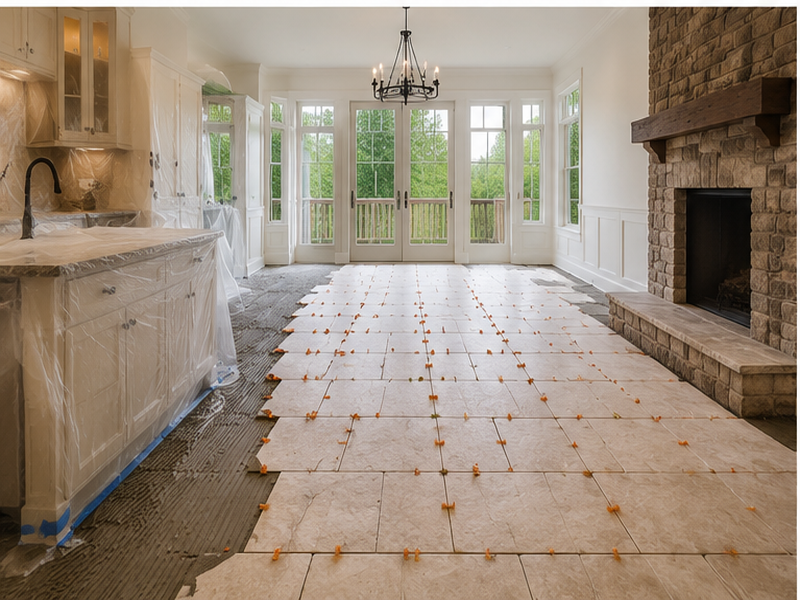 Replacement Floor Tile in Franklin, TN — Tile install in progress