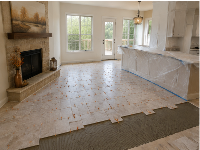 Replacement Floor Tile in Franklin, TN — Tile install in progress
