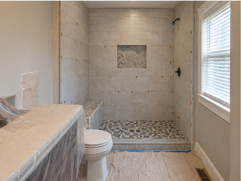 Shower Pan For Walk In Shower in Franklin, TN — Tile install in progress