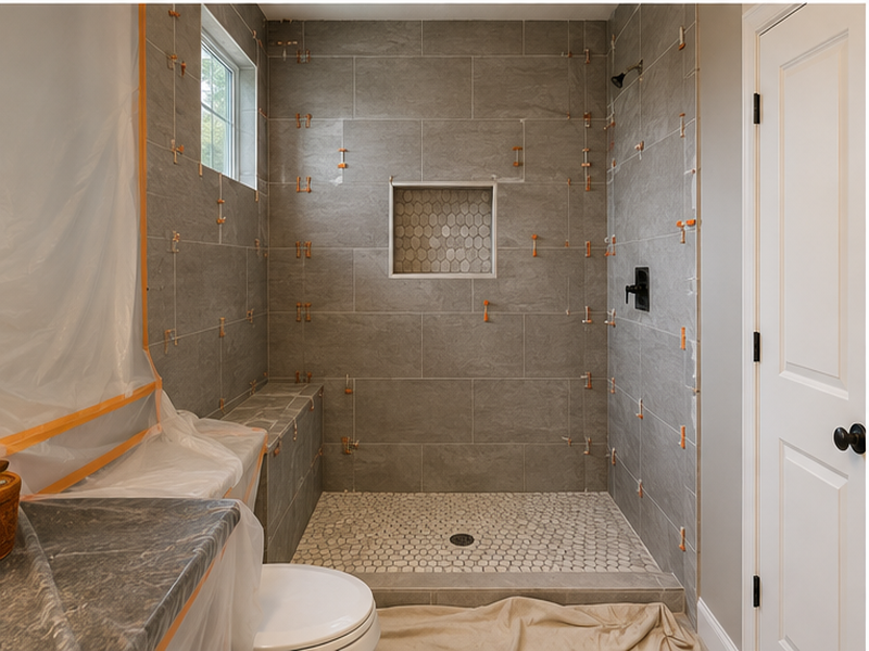 Shower Pan For Walk In Shower in Franklin, TN — Tile install in progress
