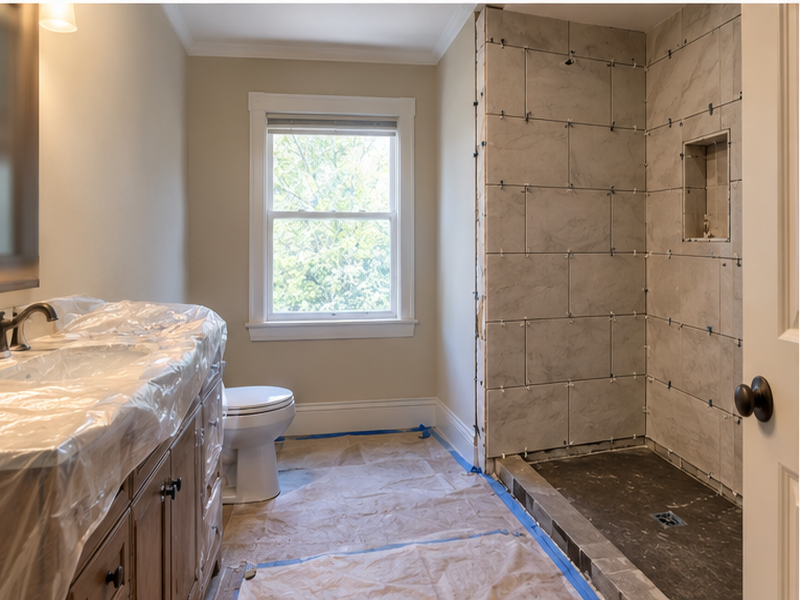 Custom Shower Renovations in Franklin, TN — Tile install in progress