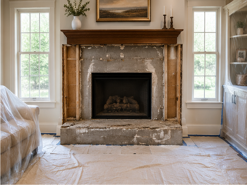 Custom Stone Fireplace Surrounds in Franklin — Demolition & prep