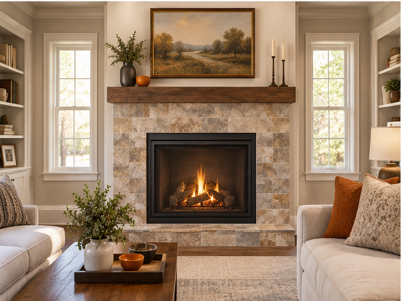 Custom Stone Fireplace Surrounds in Franklin — Finished room look