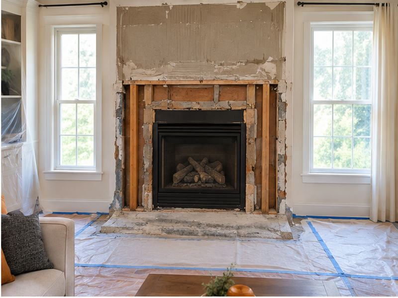 Custom Stone Fireplace Surrounds in Franklin — Demolition & prep