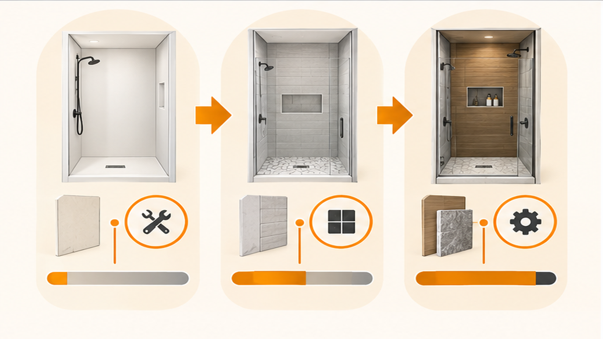 Practical Cost Scope Tiers — one day tub to shower conversion cost