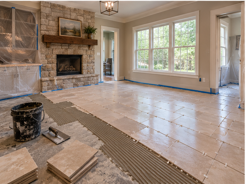 Tile Flooring Contractor Near Me in Franklin — Tile install in progress