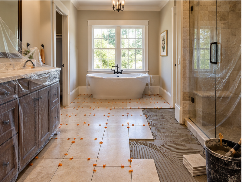 Tile Flooring Contractor Near Me in Franklin — Tile install in progress